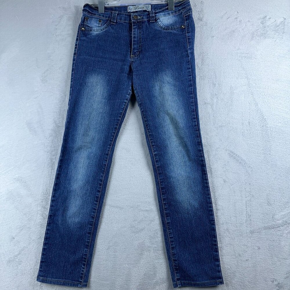 Lirio Jeans Womens Skinny Leg Size 44 Stone Wash Denim Mid Rise Flat Front Blue